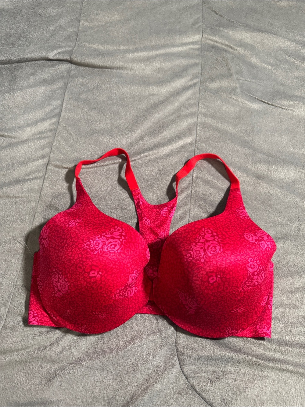 Victoria's Secret Hot Pink Floral Racer back Demi T-Shirt Bra Sz 38DD